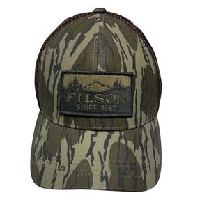 Filson x Mossy Oak Mesh Logger Cap OS Bottomland Camo Trucker Hat Leather Strap